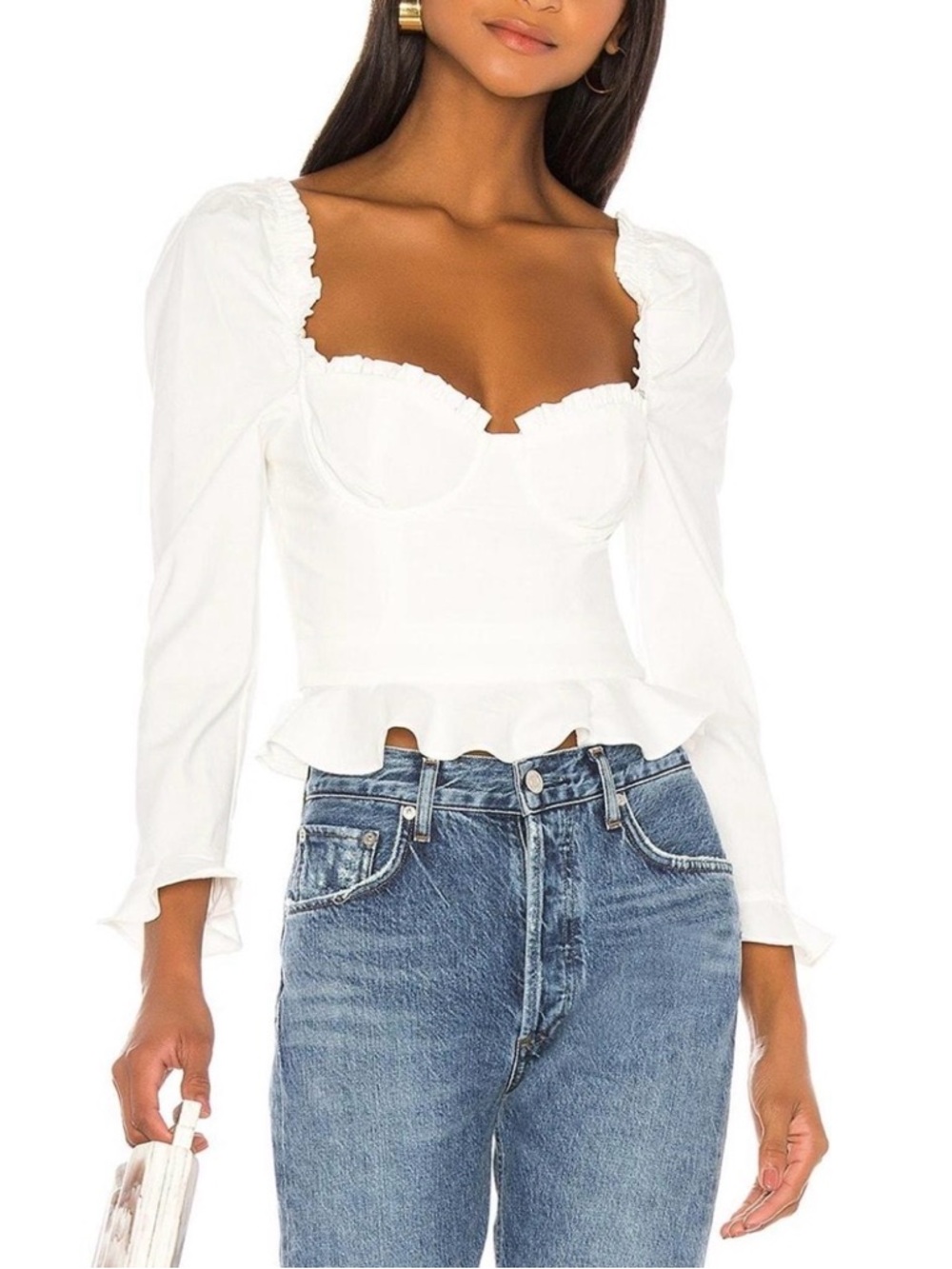 MAJORELLE White Sweetheart Peplum Long-Sleeve Top
